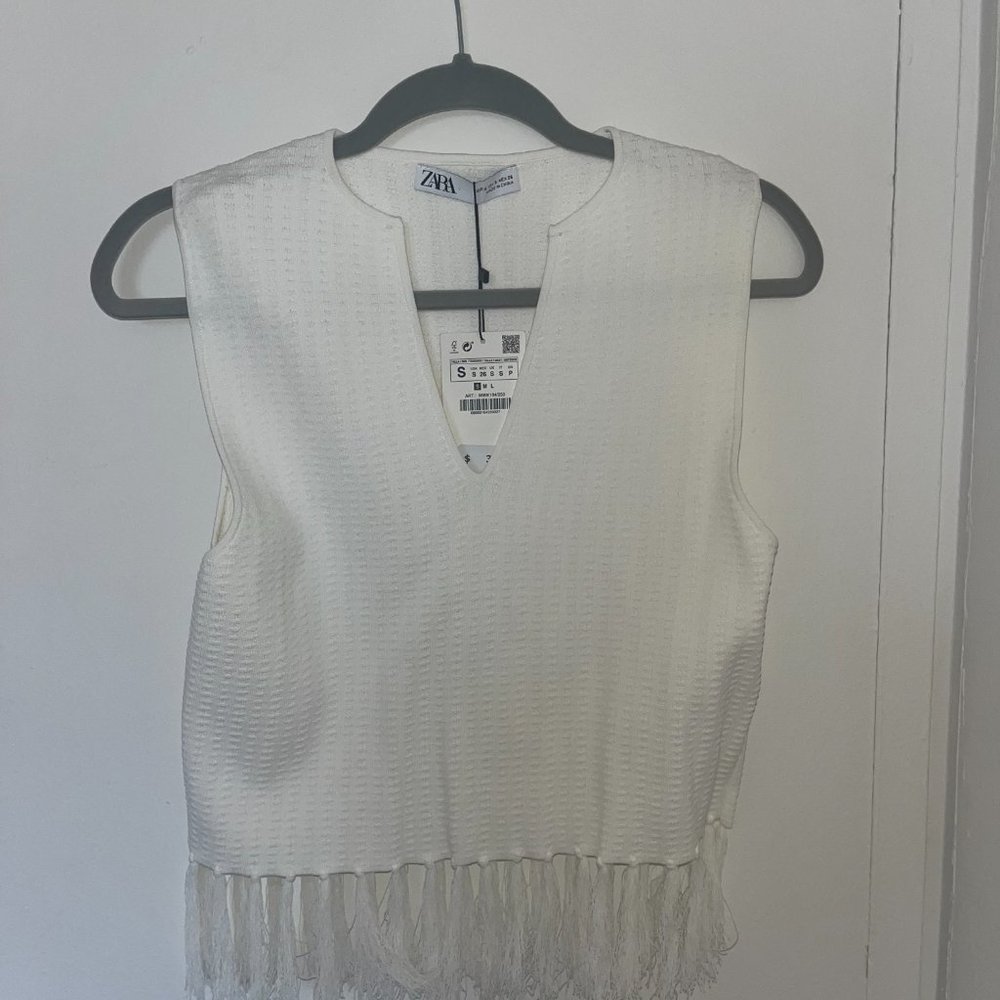 zara white fringe shirt vest